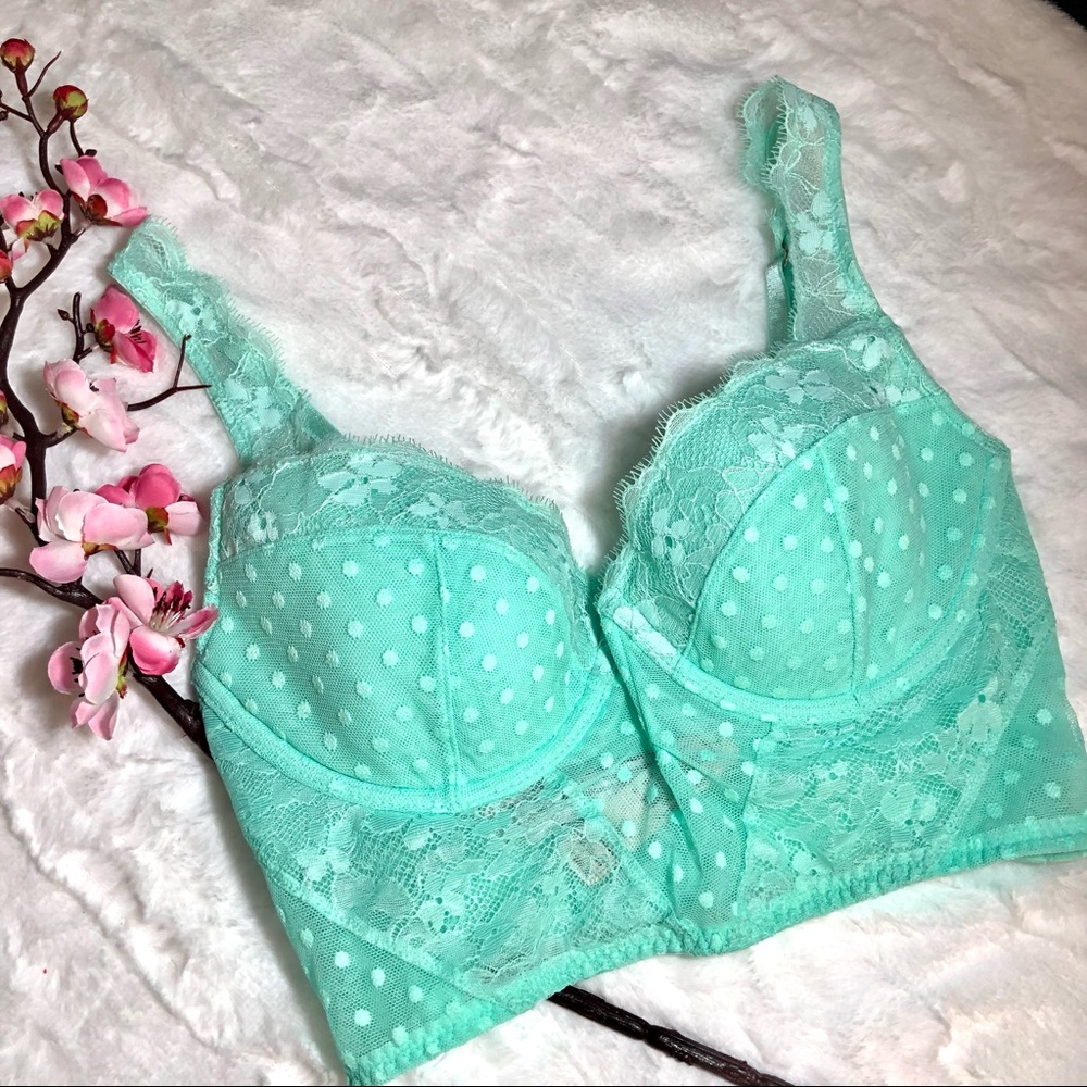 NWT VS Dream Angels Bustier Corset Crop Top Aqua 34C